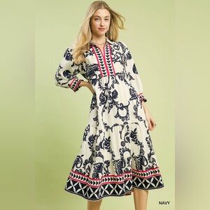Umgee Boho Print Tiered Midi Dress